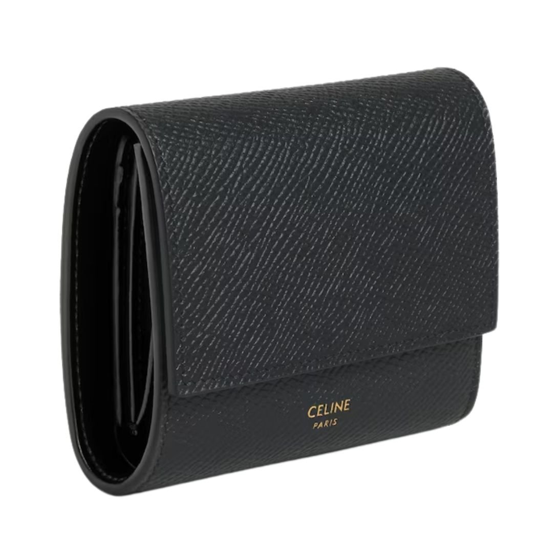 3 CELINE SMALL TRIFOLD WALLET IN GRAINED CALFSKIN BLACK