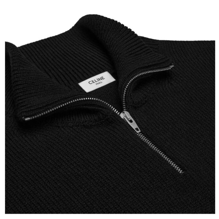 CELINE TRIOMPHE TRUCKER SWEATER IN WOOL AND CASHMERE BLACK-OFF WHITE