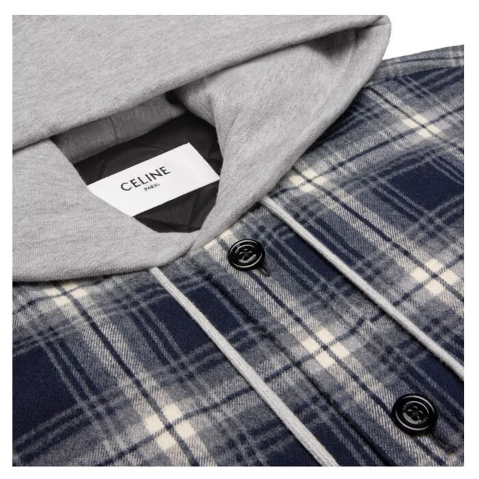 CELINE HOODED OVERSHIRT IN CHECKED COTTON
