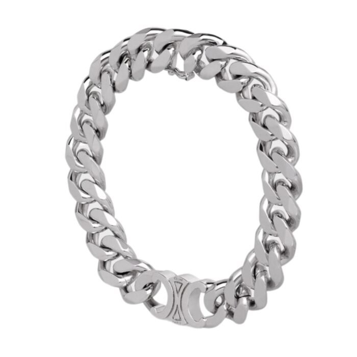 CELINE TRIOMPHE GOURMETTE BRACELET IN BRASS WITH RHODIUM FINISH