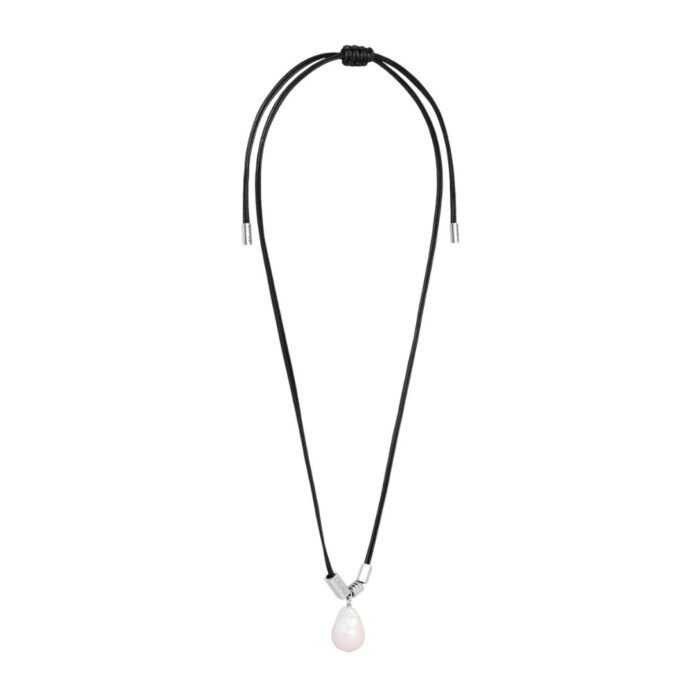 CELINE SAN ONOFRE BAROQUE PEARL NECKLACE IN CULTURED PEARL COTTON AND BRASS WITH RHODIUM FINISH