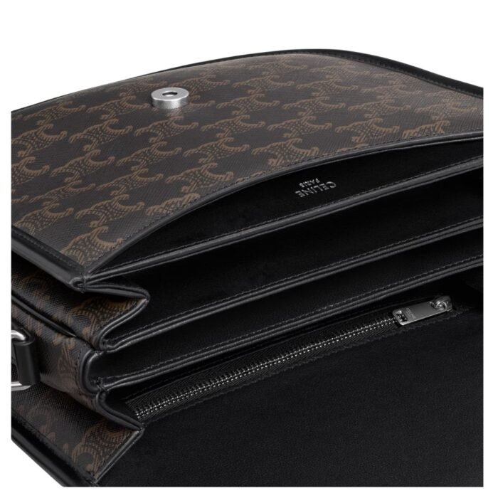 CELINE MEDIUM BESACE TRIOMPHE IN TRIOMPHE CANVAS AND CALFSKIN BLACK