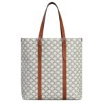 CELINE CABAS WITH BUCKLE IN TRIOMPHE CANVAS AND CALFSKIN TAN