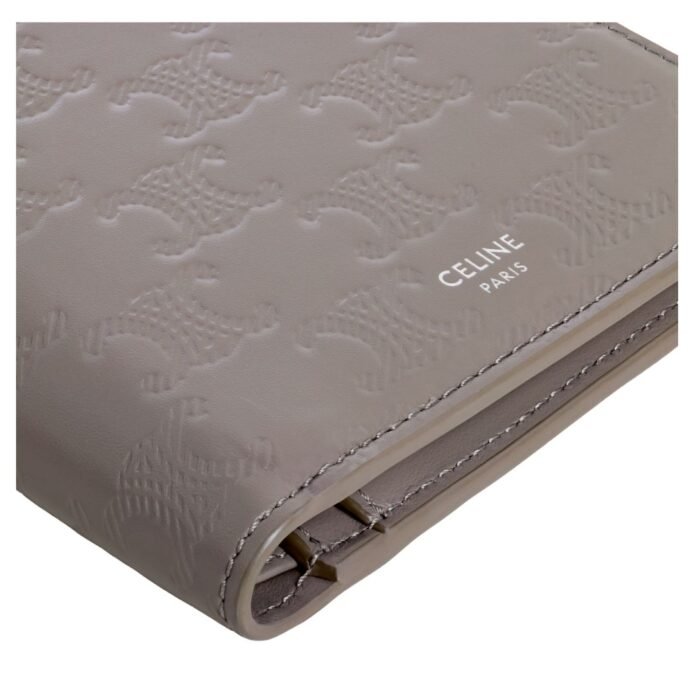 CELINE BI FOLD WALLET WITH COIN COMPARTMENT IN CALFSKIN WITH TRIOMPHE EMBOSSED PEBBLE