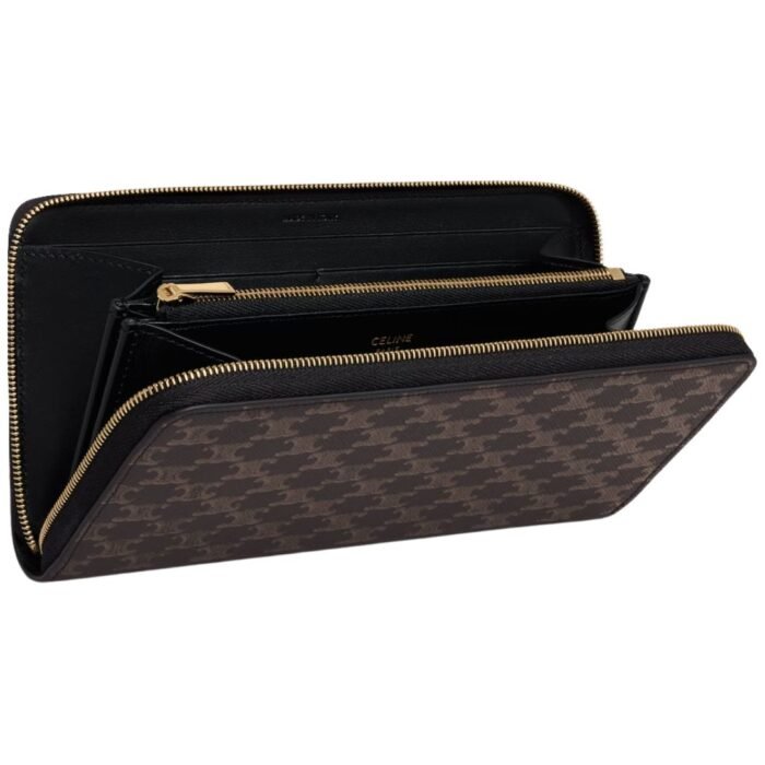 CELINE LARGE ZIPPED WALLET IN TRIOMPHE CANVAS BLACK