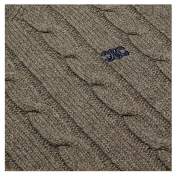 CELINE CABLE KNIT TRIOMPHE SWEATER IN CASHMERE TAUPE