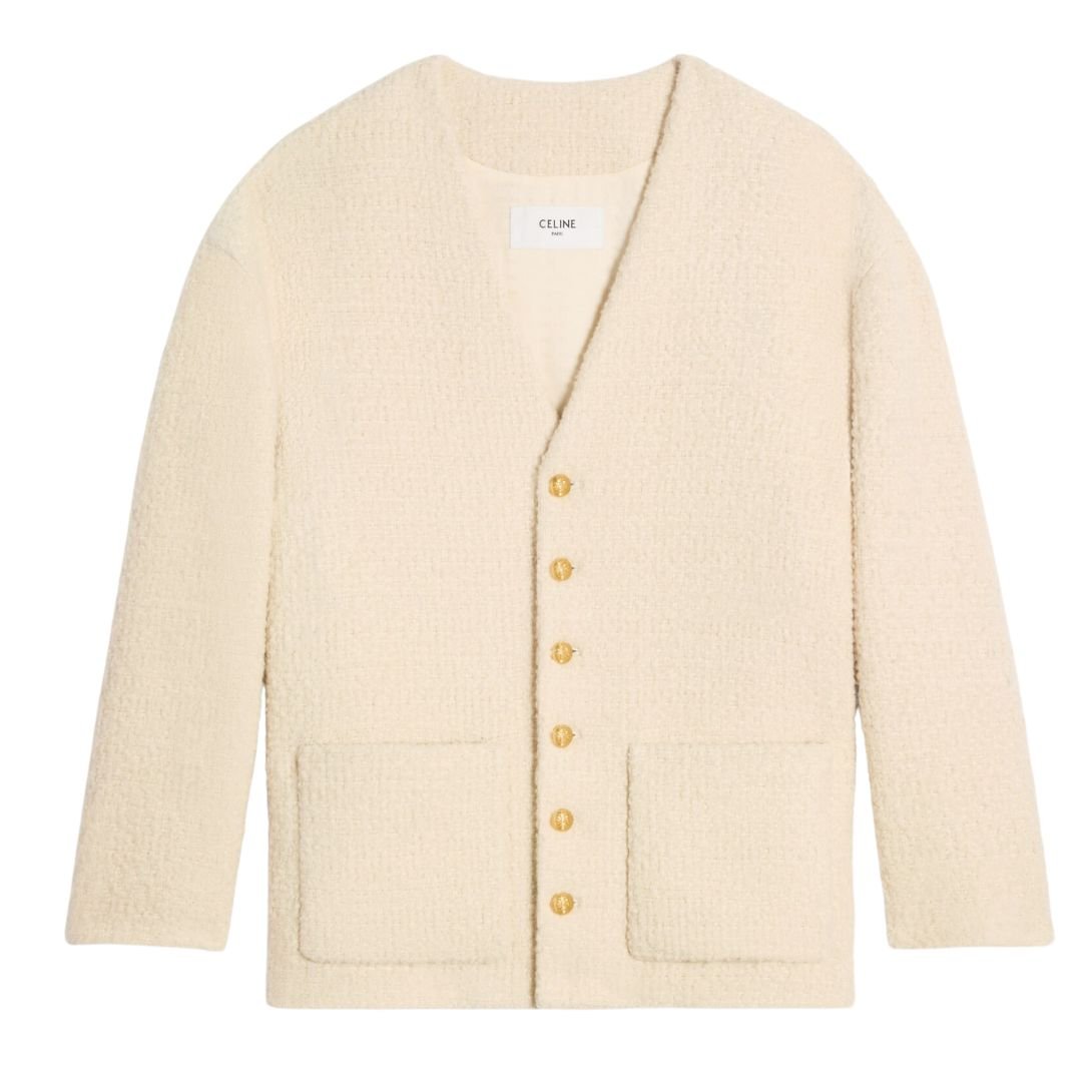 4 CELINE OVERSIZED JACKET IN BOUCLÉ TWEED CASHMERE IVOIRE