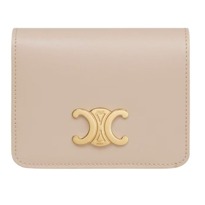 CELINE TRIOMPHE COMPACT WALLET IN SHINY CALFSKIN MOON