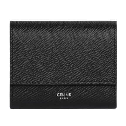CELINE SMALL TRIFOLD WALLET IN GRAINED CALFSKIN BLACK