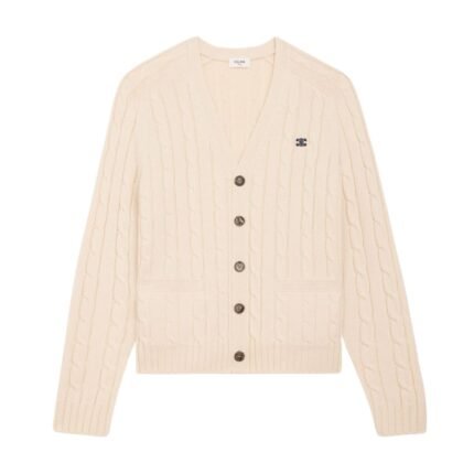 CELINE TRIOMPHE CARDIGAN IN CABLE KNIT CASHMERE CREAM