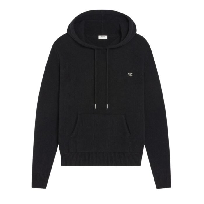 CELINE TRIOMPHE HOODED SWEATER IN CASHMERE WOOL NAVY