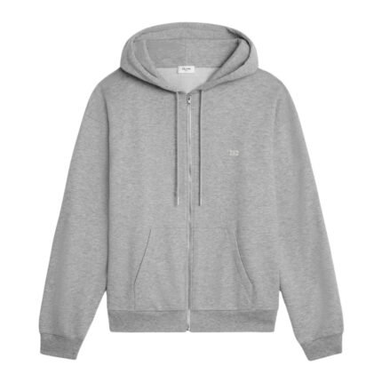 CELINE TRIOMPHE LOOSE ZIPPED HOODIE IN CASHMERE COTTON GREY MELANGE