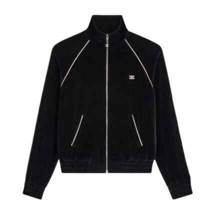 CELINE TRIOMPHE TRACKSUIT JACKET IN VELVET JERSEY BLACK