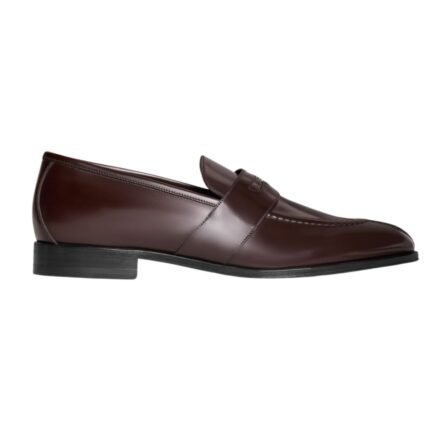 CELINE MALAQUAIS PENNY TRIOMPHE LOAFER IN POLISHED BULL DARK BROWN