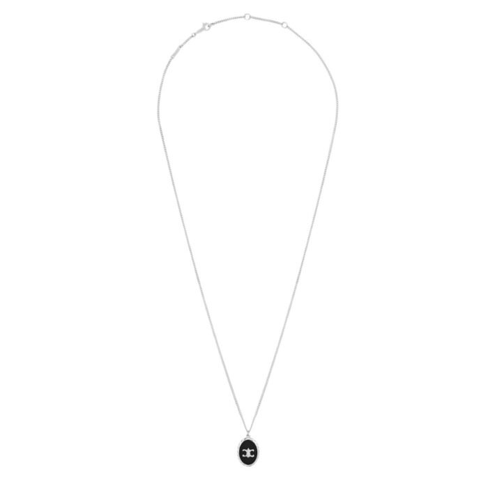 CELINE TRIOMPHE DE LYS MEDAL NECKLACE IN STERLING SILVER AND ONYX