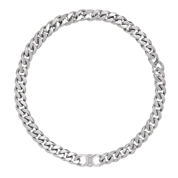 CELINE TRIOMPHE GOURMETTE NECKLACE IN BRASS WITH RHODIUM FINISH