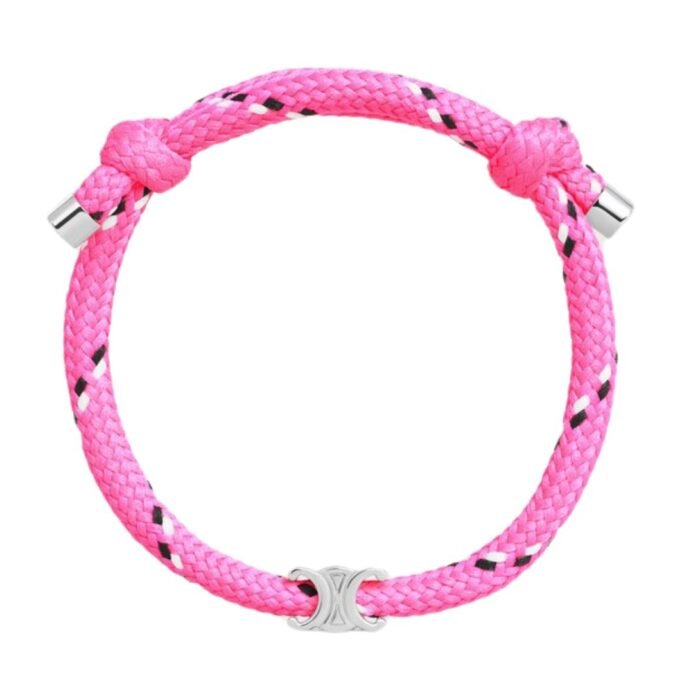 CELINE TRIOMPHE BEACH BRACELET IN POLYESTER AND BRASS WITH RHODIUM FINISH