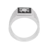 CELINE TRIOMPHE PYTHON SIGNET RING IN ONYX AND STERLING SILVER WITH RHODIUM FINISH