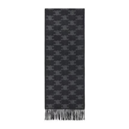 CELINE FRINGED SCARF IN MONOGRAM CASHMERE NOIR-ANTHRACITE