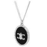 CELINE TRIOMPHE DE LYS MEDAL NECKLACE IN STERLING SILVER AND ONYX