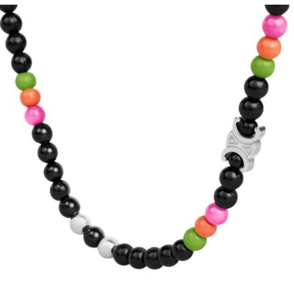 CELINE SAN ONOFRE TRIOMPHE NECKLACE IN ONYX GLASS PEARLS AND BRASS WITH RHODIUM FINISH