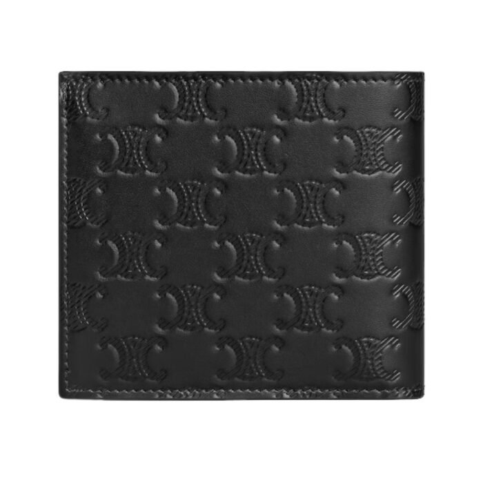 CELINE BI FOLD WALLET WITH COIN COMPARTMENT IN CALFSKIN WITH TRIOMPHE EMBOSSED BLACK