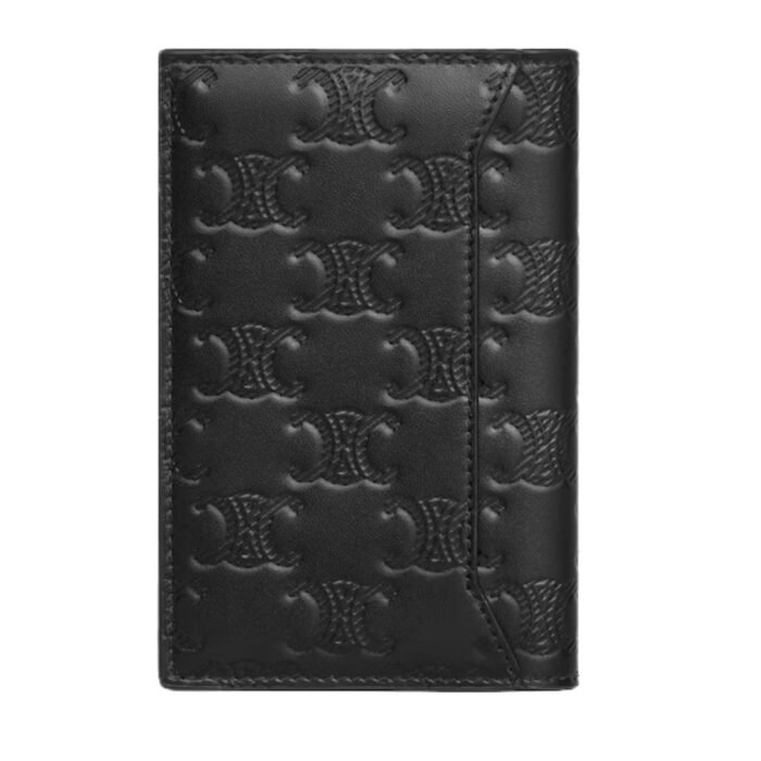 CELINE VERTICAL CARD HOLDER IN CALFSKIN WITH TRIOMPHE EMBOSSED BLACK