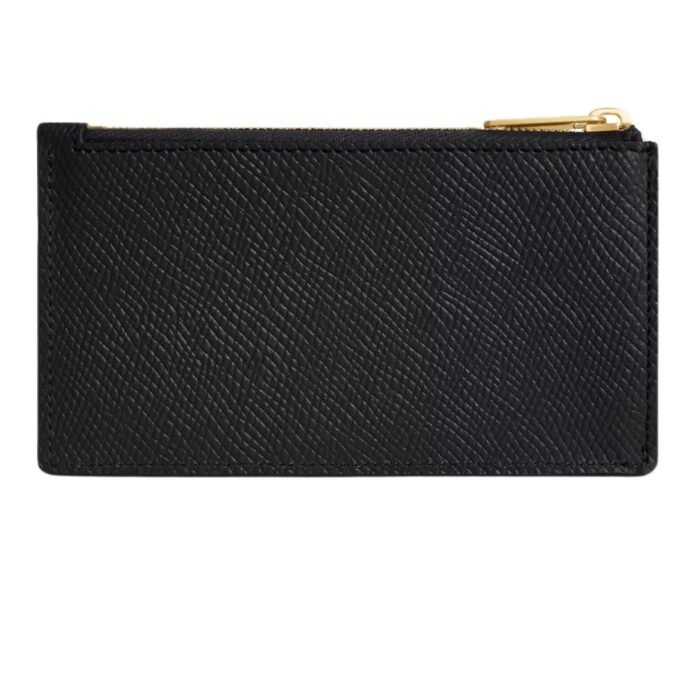 CELINE ZIPPED COMPACT CARD HOLDER ESSENTIALS IN GRAINED CALFSKIN BLACK