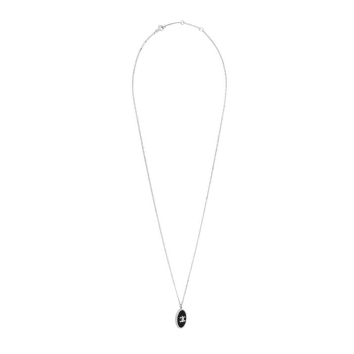 CELINE TRIOMPHE DE LYS MEDAL NECKLACE IN STERLING SILVER AND ONYX