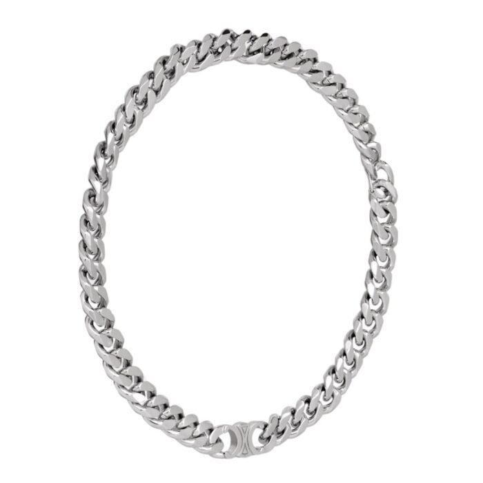 CELINE TRIOMPHE GOURMETTE NECKLACE IN BRASS WITH RHODIUM FINISH