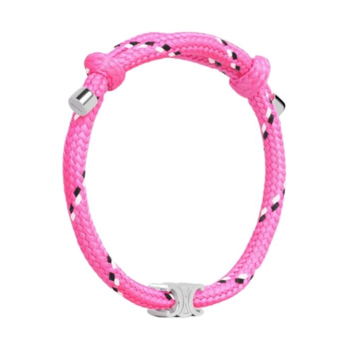 CELINE TRIOMPHE BEACH BRACELET IN POLYESTER AND BRASS WITH RHODIUM FINISH