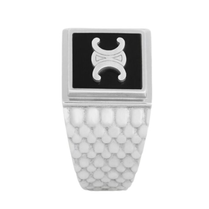 CELINE TRIOMPHE PYTHON SIGNET RING IN ONYX AND STERLING SILVER WITH RHODIUM FINISH
