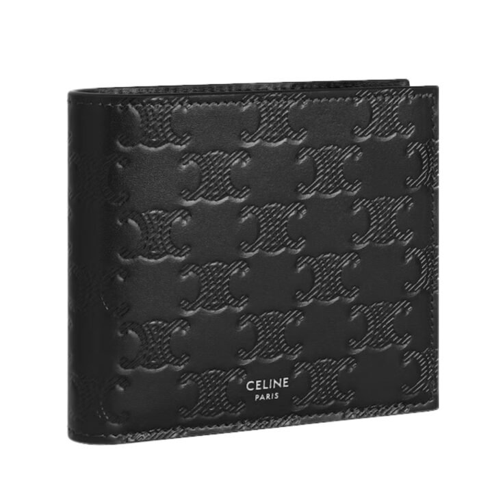 CELINE BI FOLD WALLET WITH COIN COMPARTMENT IN CALFSKIN WITH TRIOMPHE EMBOSSED BLACK