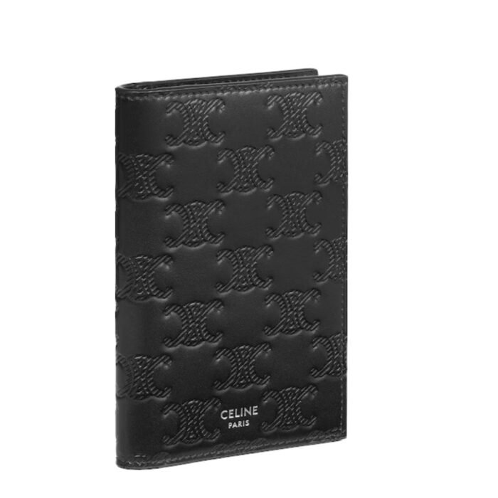 CELINE VERTICAL CARD HOLDER IN CALFSKIN WITH TRIOMPHE EMBOSSED BLACK
