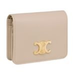 CELINE TRIOMPHE COMPACT WALLET IN SHINY CALFSKIN CAPPUCCINO