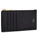 CELINE ZIPPED COMPACT CARD HOLDER ESSENTIALS IN GRAINED CALFSKIN BLACK