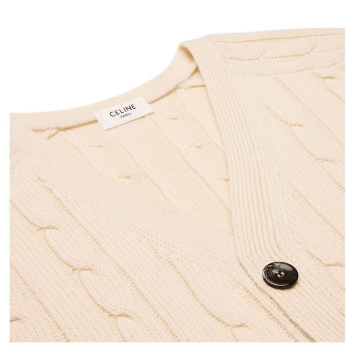 CELINE TRIOMPHE CARDIGAN IN CABLE KNIT CASHMERE CREAM
