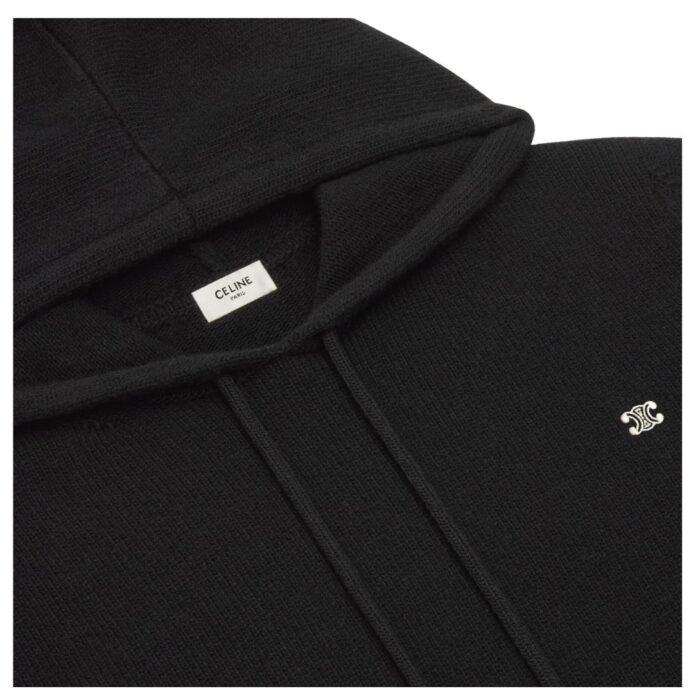 CELINE TRIOMPHE HOODED SWEATER IN CASHMERE WOOL BLACK-OFF WHITE
