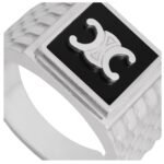 CELINE TRIOMPHE PYTHON SIGNET RING IN ONYX AND STERLING SILVER WITH RHODIUM FINISH