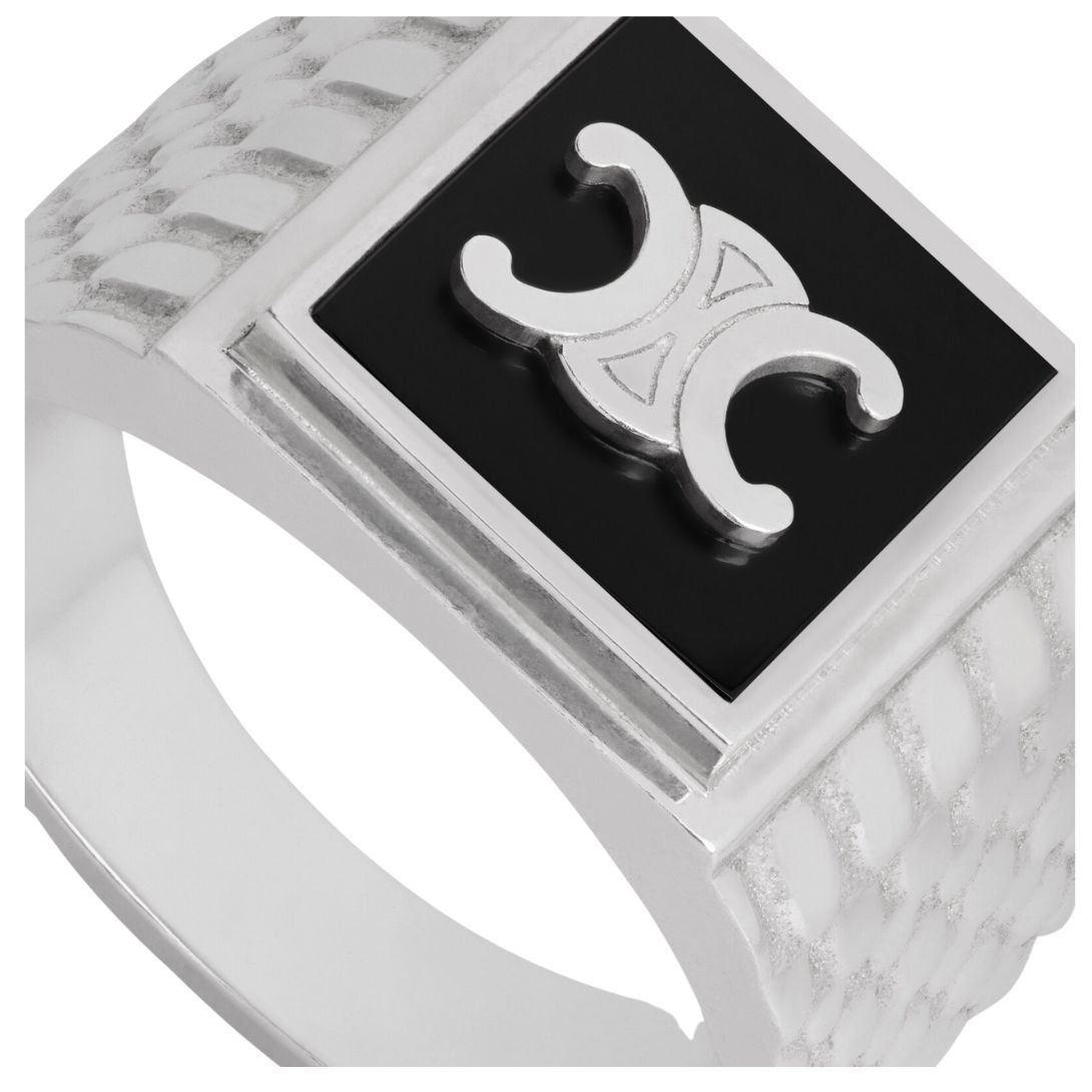 8 CELINE TRIOMPHE PYTHON SIGNET RING IN ONYX AND STERLING SILVER WITH RHODIUM FINISH