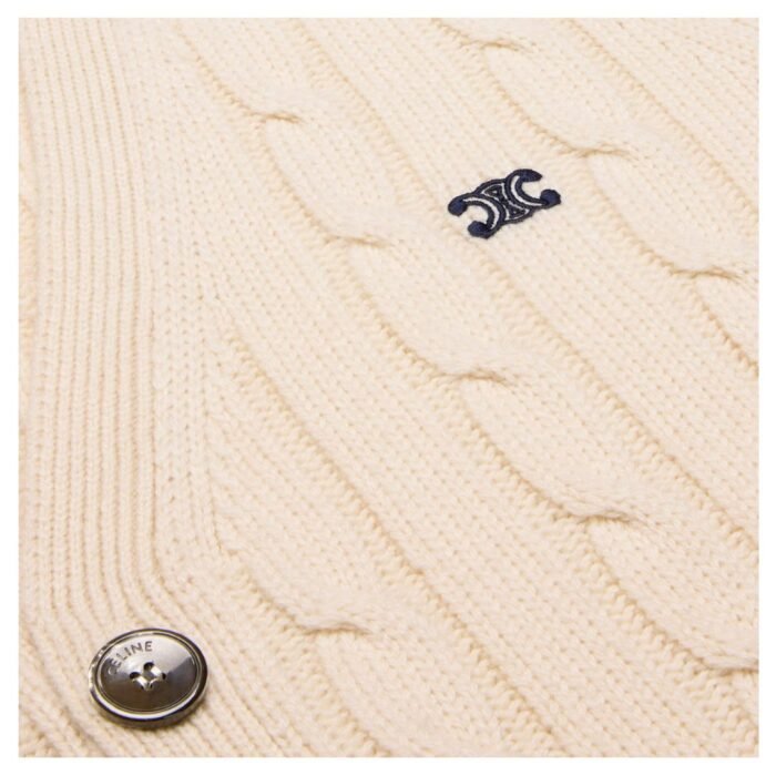 CELINE TRIOMPHE CARDIGAN IN CABLE KNIT CASHMERE CREAM