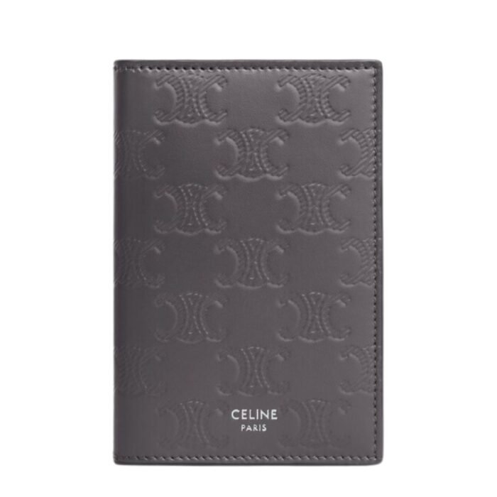 CELINE VERTICAL CARD HOLDER IN CALFSKIN WITH TRIOMPHE EMBOSSED PEBBLE