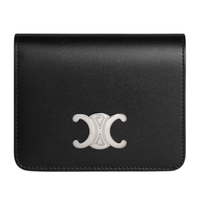 CELINE TRIOMPHE COMPACT WALLET IN SHINY CALFSKIN MOON