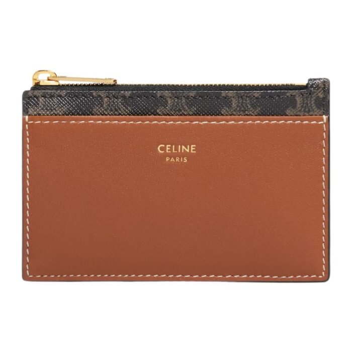 CELINE ZIPPED CARD HOLDER IN TRIOMPHE CANVAS AND LAMBSKIN BLACK