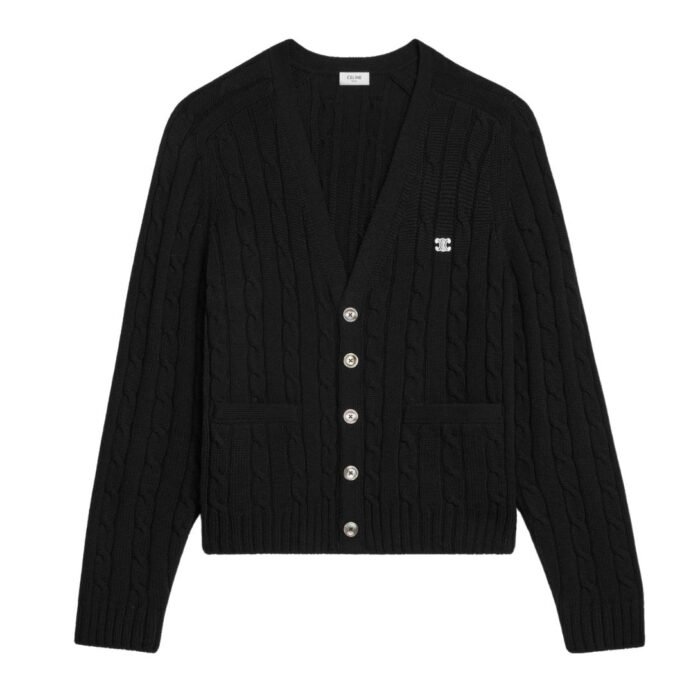 CELINE TRIOMPHE CARDIGAN IN CABLE KNIT CASHMERE CREAM