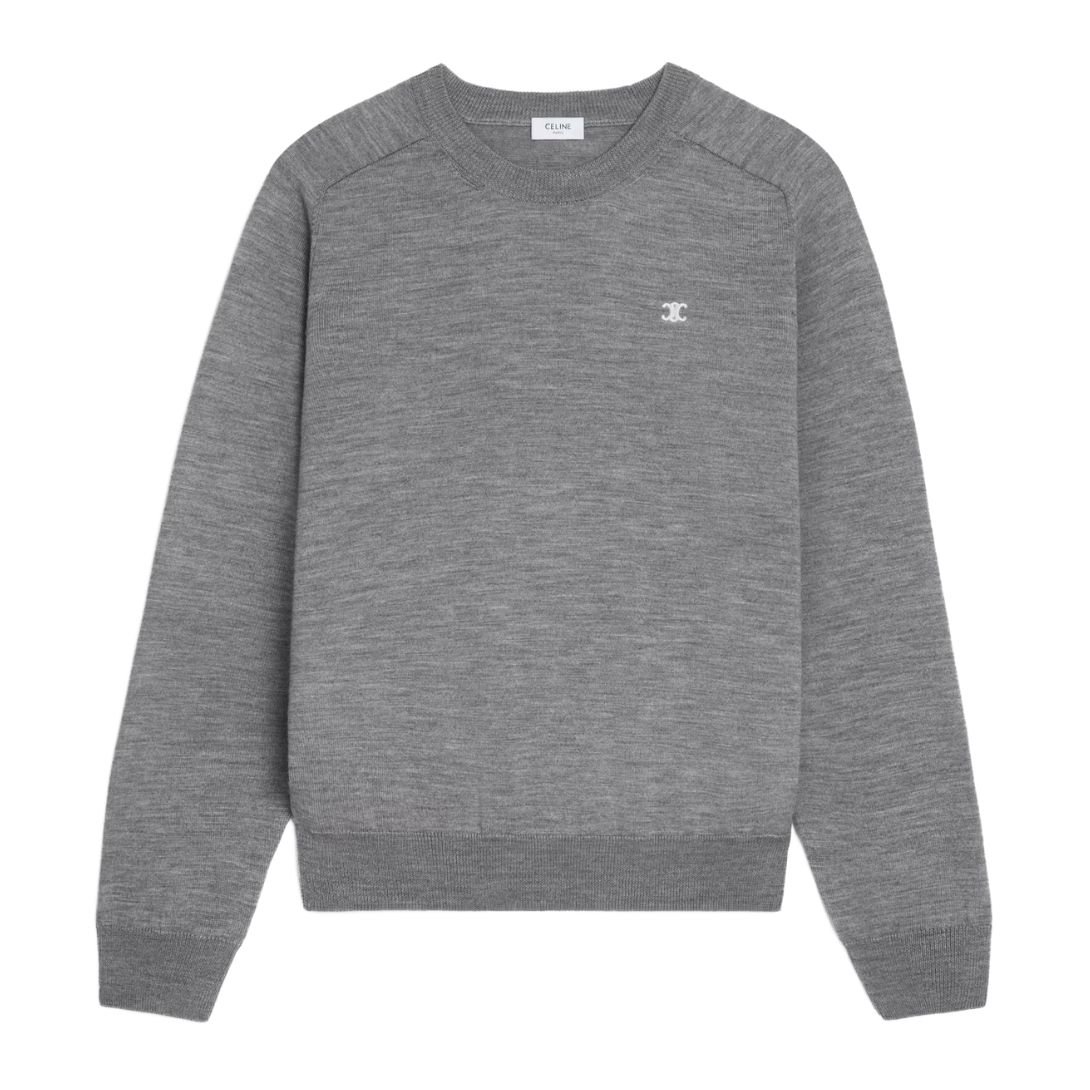 9 CELINE TRIOMPHE CREW NECK SWEATER IN WOOL BLACK