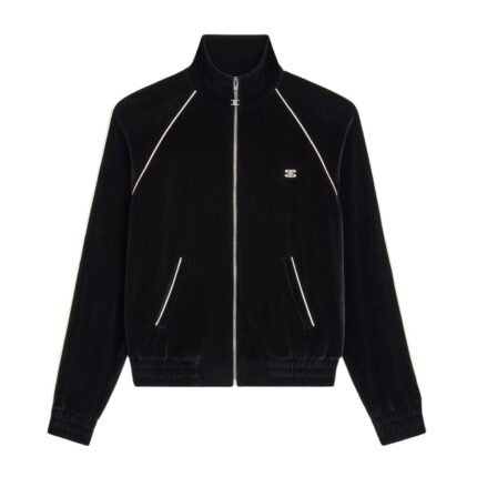 CELINE TRIOMPHE TRACKSUIT JACKET IN VELVET JERSEY BLACK-WHITE
